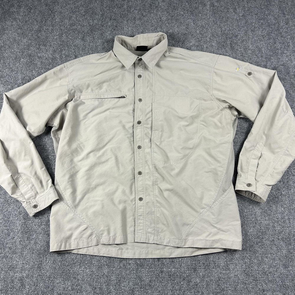 Mountain Hardwear‎ Shirt Mens XL Beige Long Sleeve Vented Button Fishing Hiking